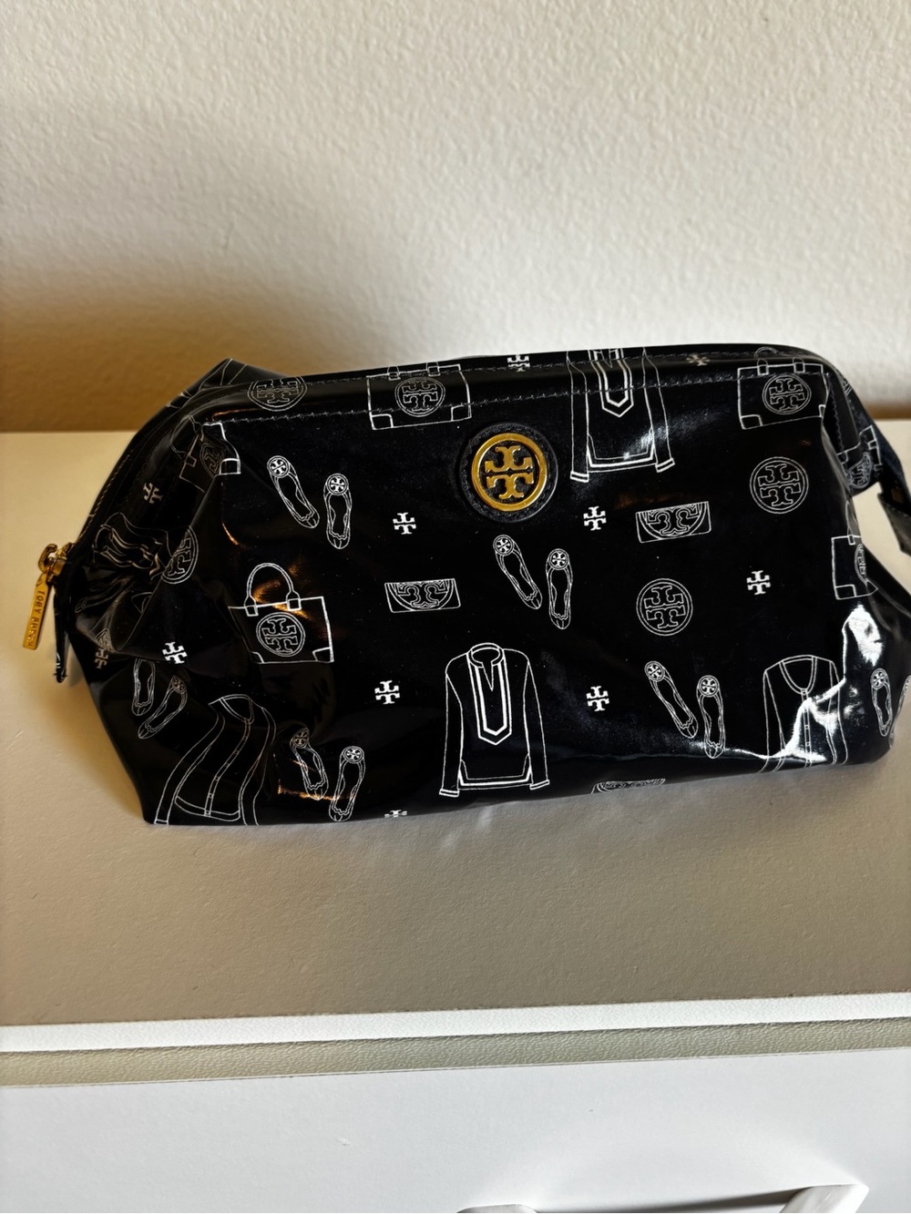 Tory Burch Navy Logo Print Cosmetic Pouch